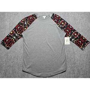 LuLaRoe Randy T-Shirt Womens L Gray Geometric 3/4 Sleeve Stretch New